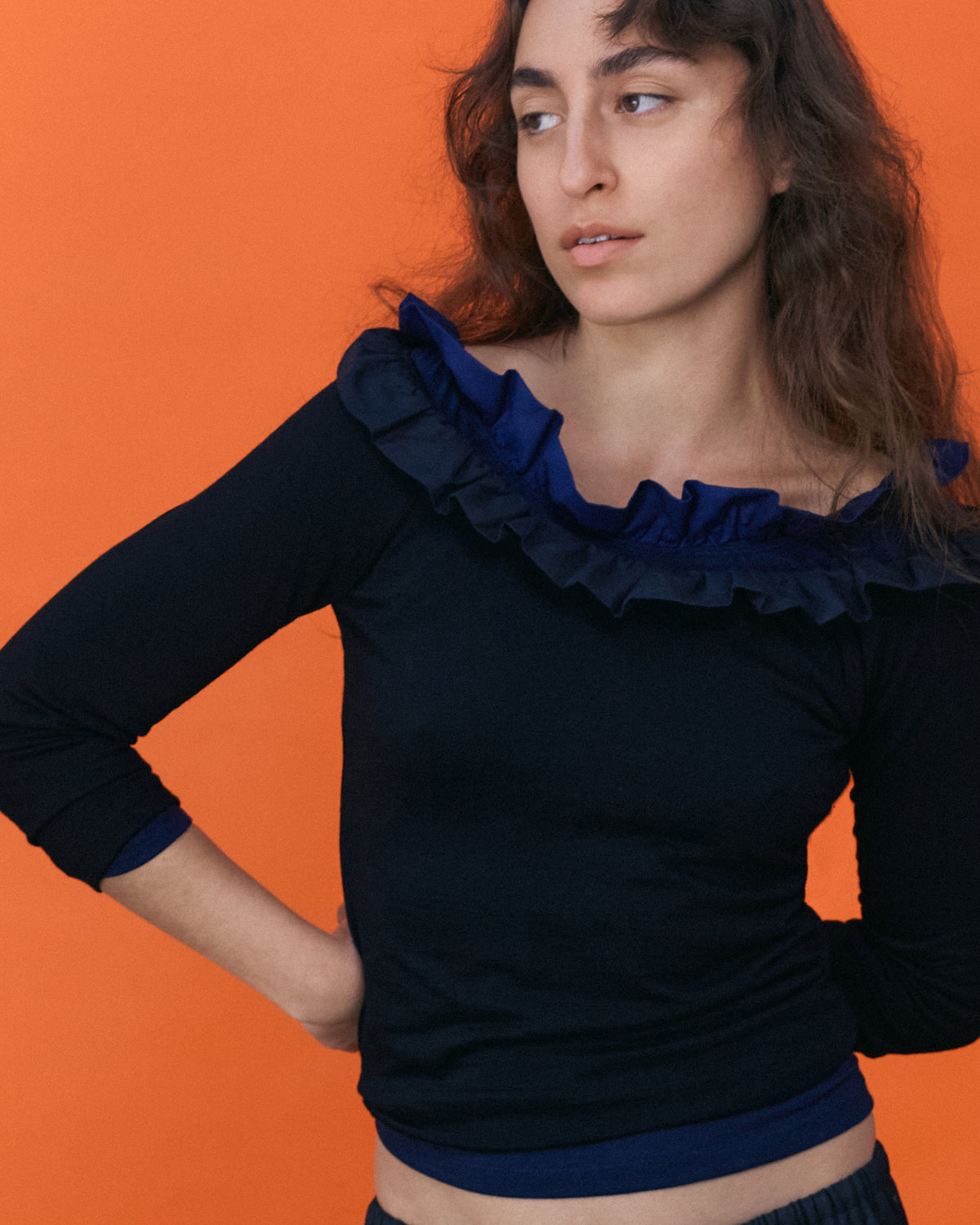 Frill Off-Shoulder Top - Black