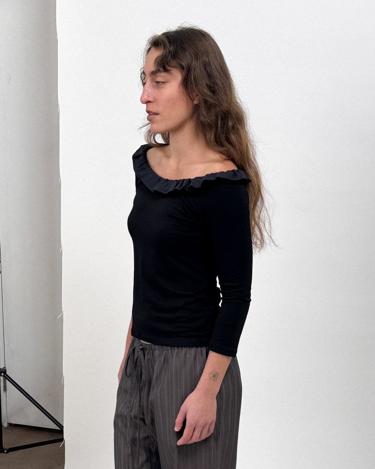 Frill Off-Shoulder Top - Black