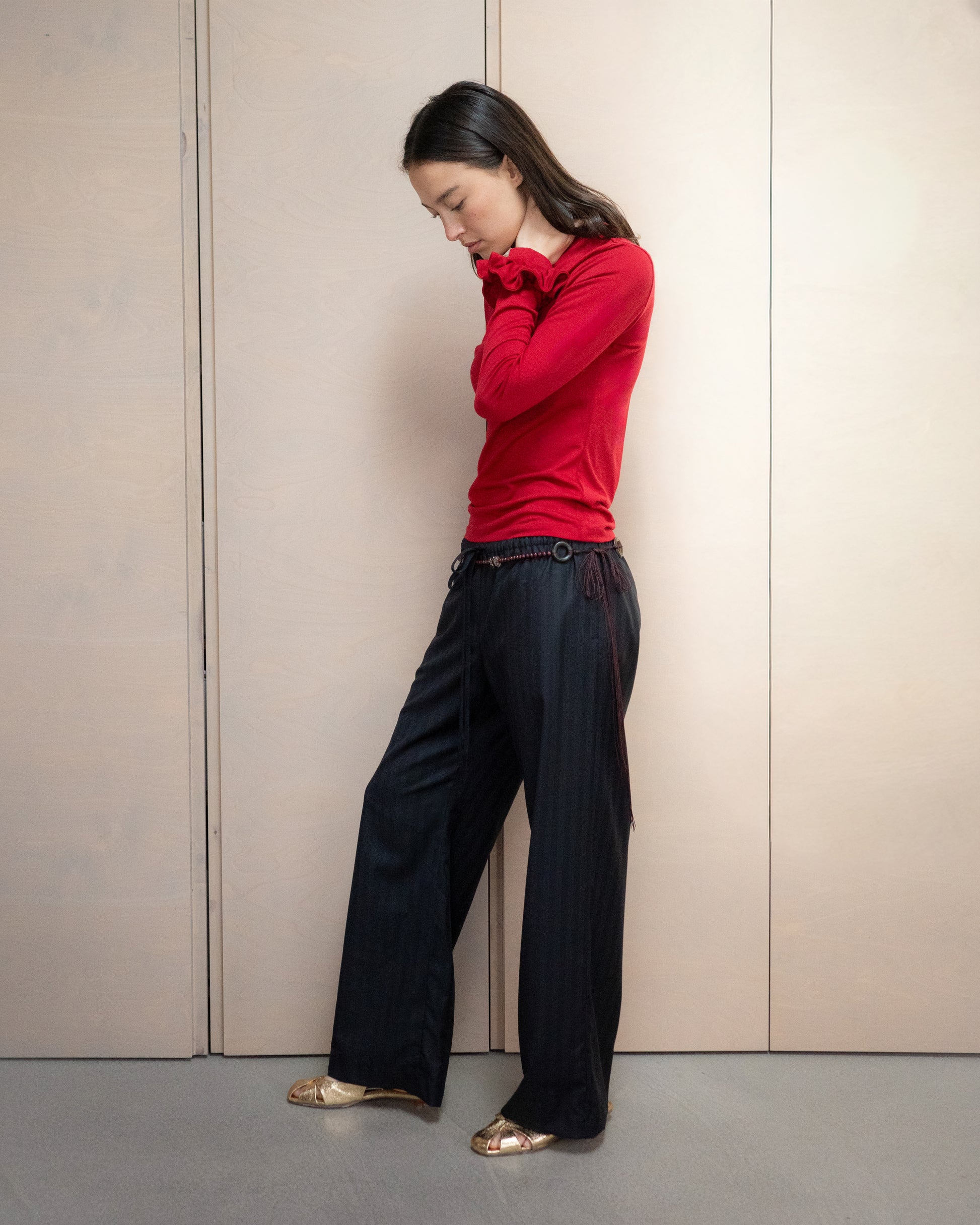 Wool Slip Trouser - Navy Stripe