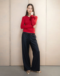 Wool Slip Trouser - Navy Stripe