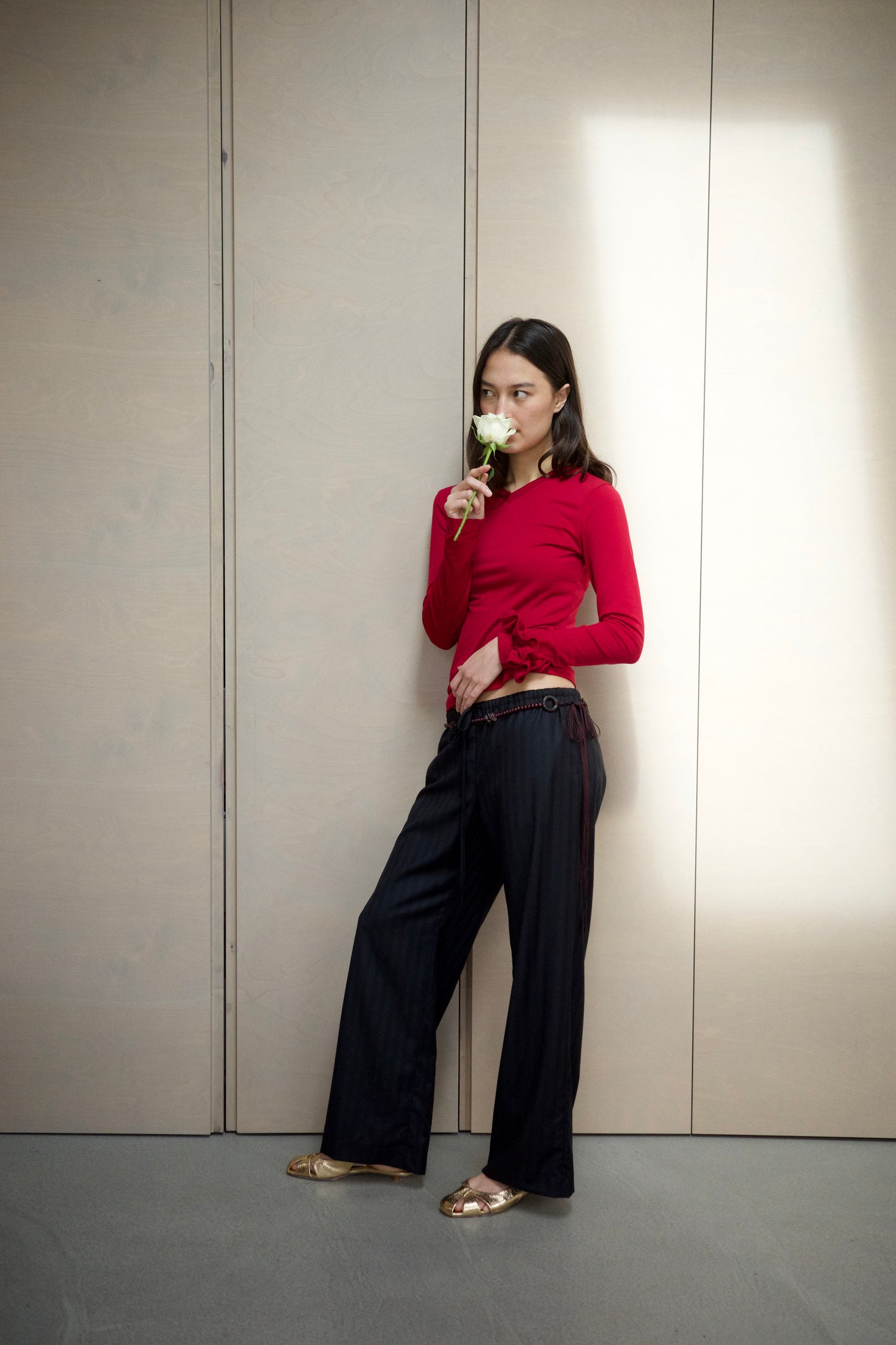 Slip Wool Trousers - Navy Stripe