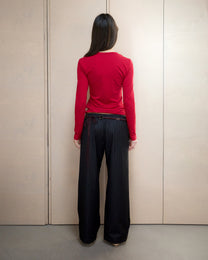 Wool Slip Trouser - Navy Stripe