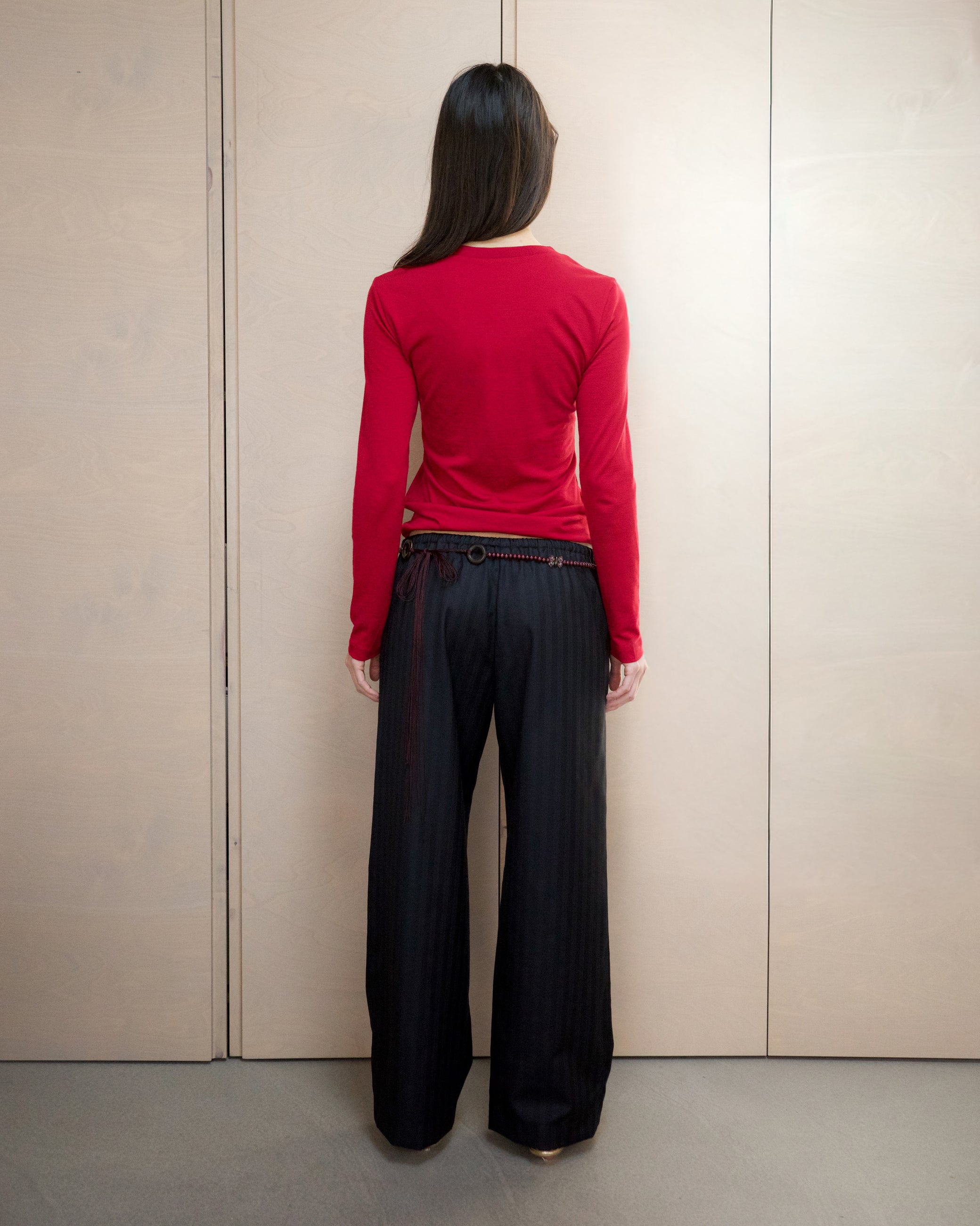 Wool Slip Trouser - Navy Stripe