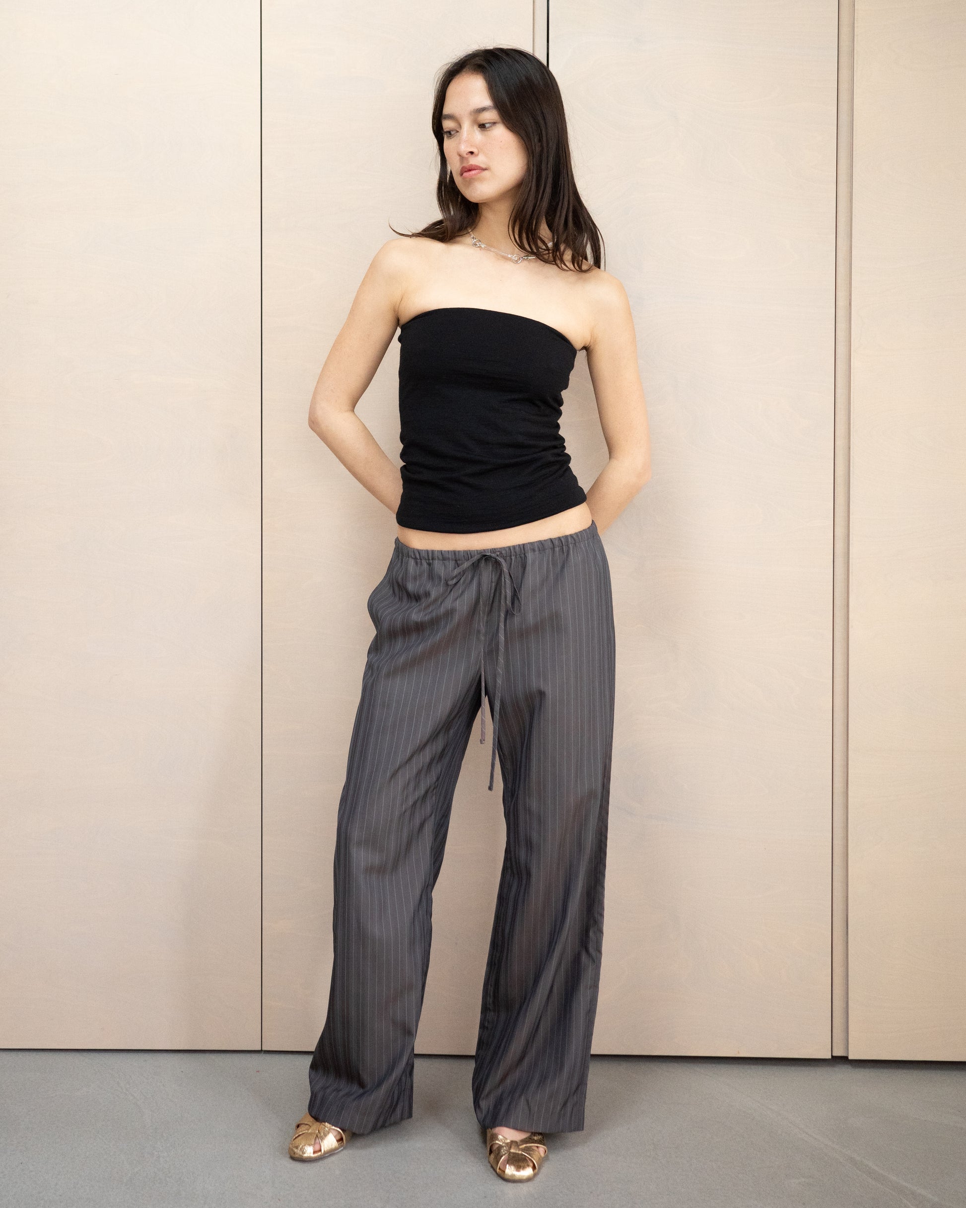 Wool Slip Trouser - Brown Stripe (PRE-ORDER)
