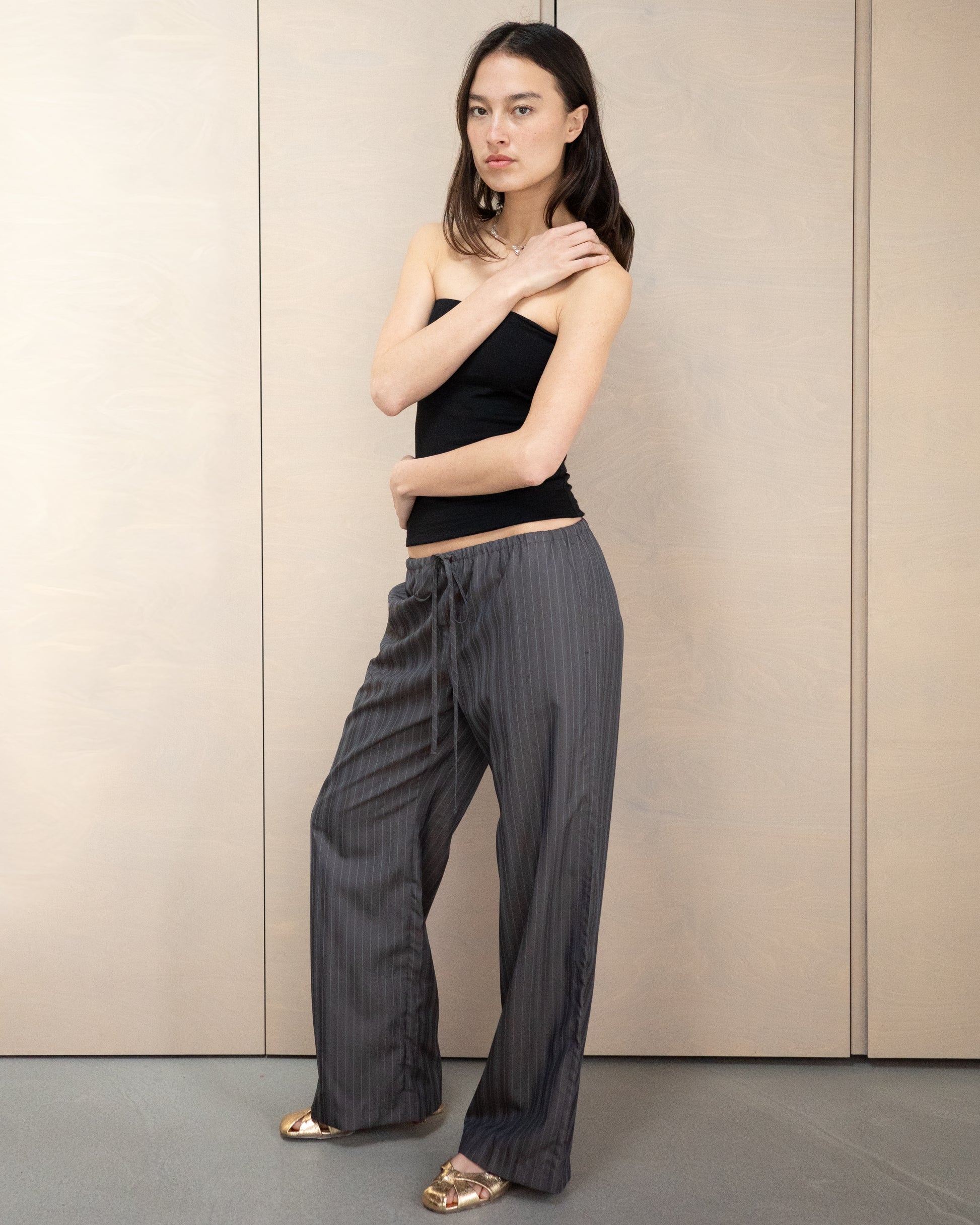 Wool Slip Trouser - Brown Stripe (PRE-ORDER)